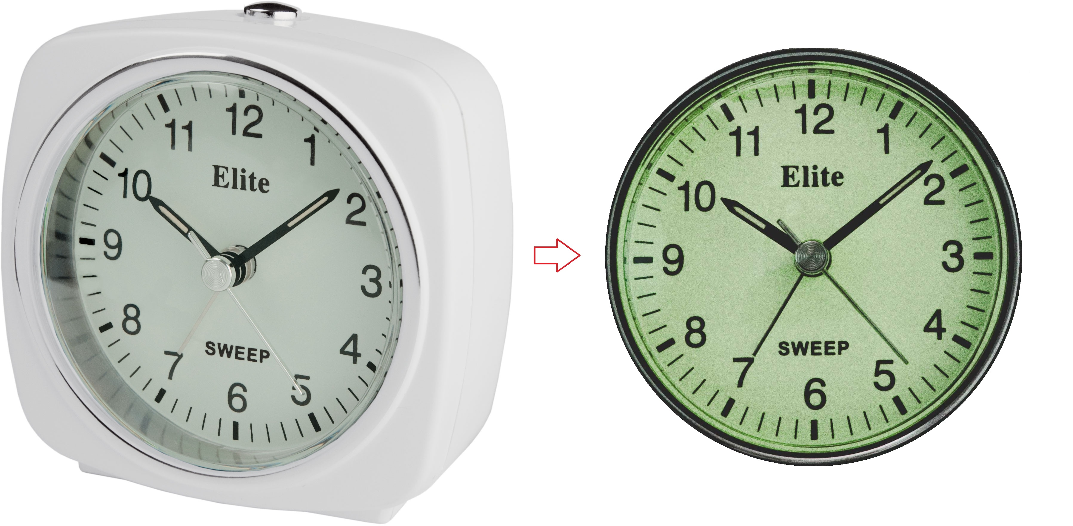 ELITE Sveglia silent con luce e snooze. quadrante fosforescente - BIANCO - Silent alarm clock with light and snooze. phosphorescent dial - WHITE