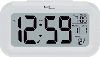 ELITE Sveglia digitale con luce LED automatica (sensore crepuscolare) - BIANCO - Digital alarm clock with automatic LED light (twilight sensor) - WHITE