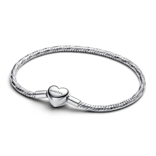 PANDORA Mod. HEART CLASP FACETED SNAKE CHAIN BRACELET